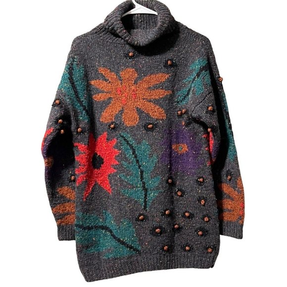Susann D Size Medium Hand-Knit Wool Blend Multicolor Art-to-Wear Womens Sweater - Picture 2 of 10